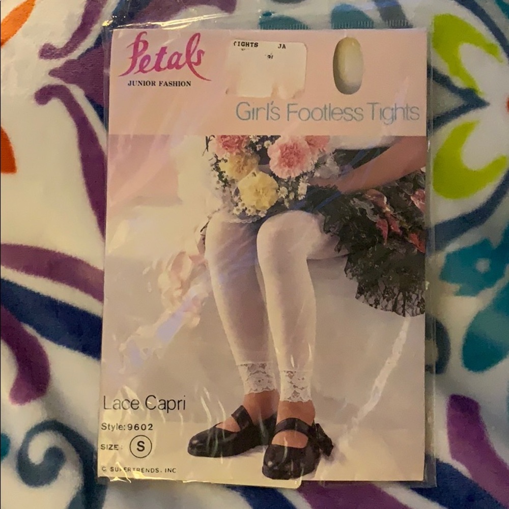 Petals Footless Tights Lace Capris - S (2-4) Pink